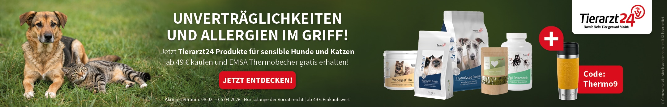 Tierarzt24 Futterallergie Produkte + EMSA Thermobecher ab 49 €
